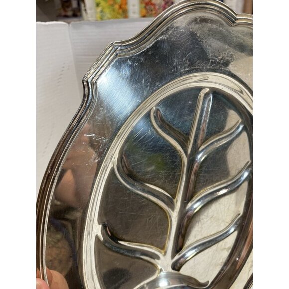 Antique Silver Meat Platter with "Tree Of Life" Silverplate Footed Serving Tray - Picture 8 of 14